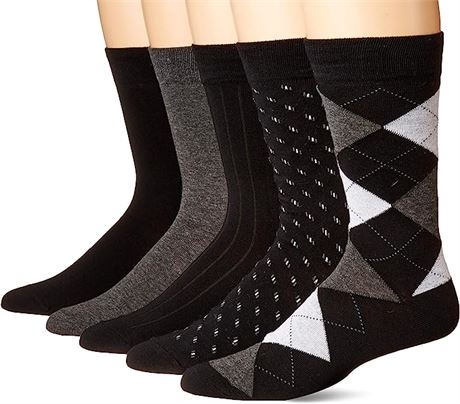 Men's Dress Socks Classic - Black - Assorted Design - 4 Pack