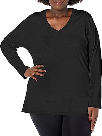 JUST MY SIZE Women's Plus Size Vneck Long Sleeve Tee