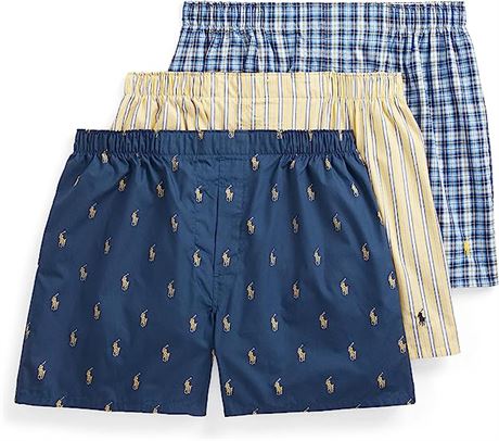 POLO Ralph Lauren Men's Classic Fit Cotton Woven Boxers 3-Pack, Lg