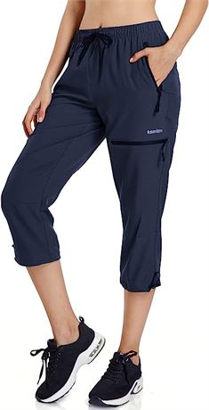 Ksmien Women's Lightweight Hiking Capri Pants, XXL, Navy