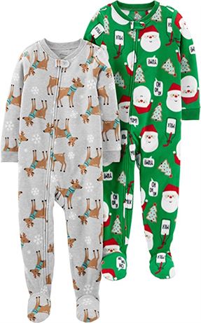 Simple Joys by Carter's Kids' Holiday Fleece Footed Pajamas, Pack of 2, 4T