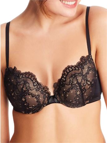 Women's Maidenform DM9900 Love The Lift Push Up & In Lace Demi Bra (Black 32B)