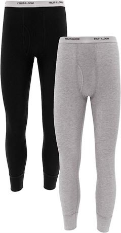 Fruit of the Loom Men's Thermal Underwear Bottoms, 2-Pack, Black/Gray