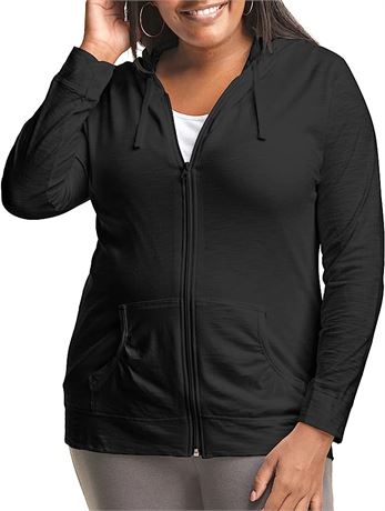 JUST MY SIZE Women's Cotton Full Zip Lightweight Hoodie, 3X, Black