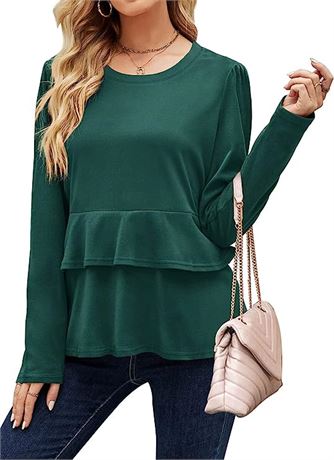 Sieanear Womens Long Sleeves Tshirts Casual Basic Lightweight Tops - Green - XL