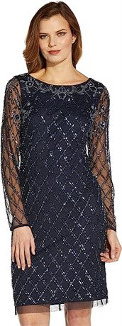 Adrianna Papell Women's Beaded Short Dress, Size 10, Navy