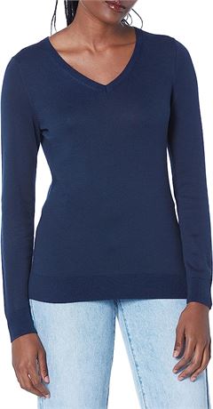 Amazon Essentials Women's Classic-Fit Lightweight Long-Sleeve V-Neck Navy, Large