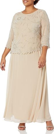 J Kara Women's 3/4 Sleeve Beaded Mock 2 Piece Dress, 20W, Champagne Multi