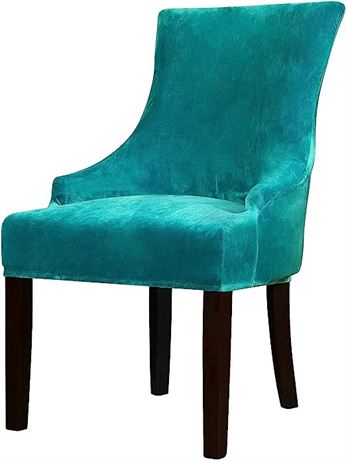 Lellen Velvet Stretch Wingback Chair Cover Slipcover, Set of 1, Teal