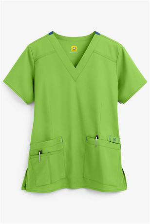 WonderWink WonderFLEX Women's 4-Pocket STRETCH Cotton Scrub Top - Green - 2XL