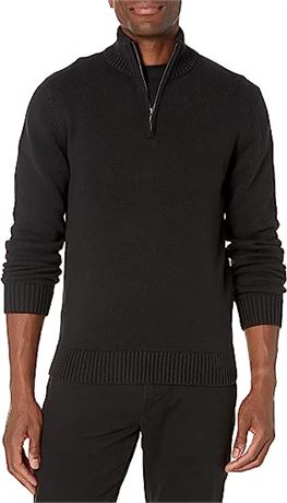 Goodthreads Men's Soft Cotton Quarter-Zip Sweater, Black, Large Tall