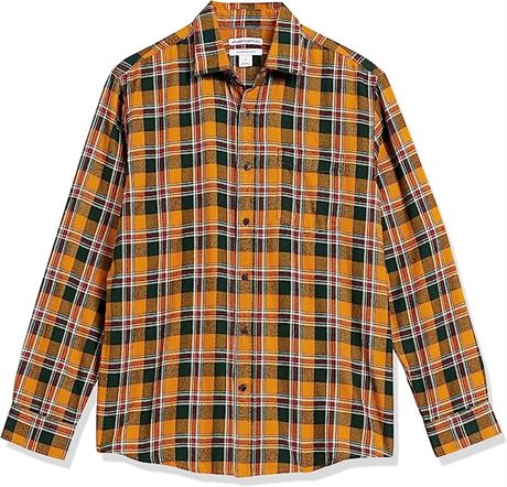 Amazon Essentials Men's Long-Sleeve Flannel Shirt, Large, Brown/Red Plaid