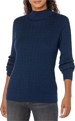 Amazon Essentials Women's Lightweight Cable Knit Mock Sweater - Navy - Medium