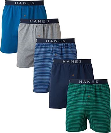 Hanes Men's 5-Pk Ultimate Dyed Exposed Knit Boxer, ComfortFlex Waistband, Lg