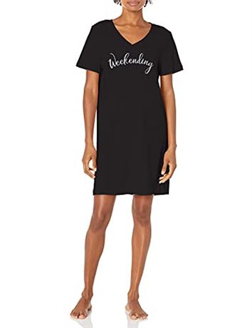 Smart & Sexy Women's V-Neck Oversized Sleep Shirt, Black Hue (Weekending), XL