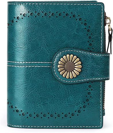 SENDEFN Women's Leather Bifold Card Holder RFID Blocking Wallet, Turquoise