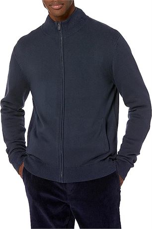 Amazon Essentials Men's Full-Zip Cotton Sweater, Navy, Large