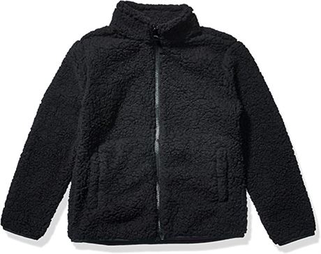 Amazon Essentials Girls' Sherpa Fleece Full-Zip Jacket, Black, Medium