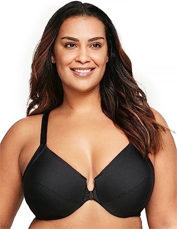 Glamorise Women's Plus Size Front-Closure Wonderwire Bra, Black, 36G