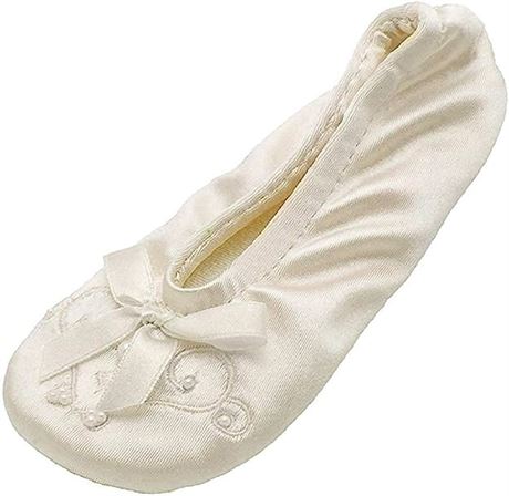 Isotoner Girl's Satin Ballerina with Embroidered Pearl, Size 4-8 Big Kid, Ivory