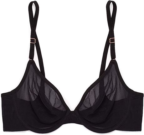 Smart & Sexy Women's Sheer Mesh Demi Underwire Bra, 42DD, Black