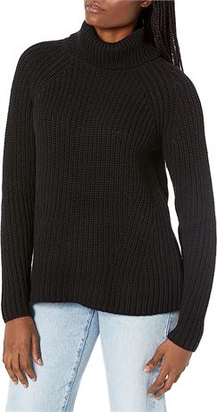 Goodthreads Women's Cotton Shaker Stitch Turtleneck Sweater - Black - Large