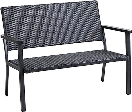 C-Hopetree Outdoor Loveseat Bench Chair for Outside Patio, Metal Frame Black