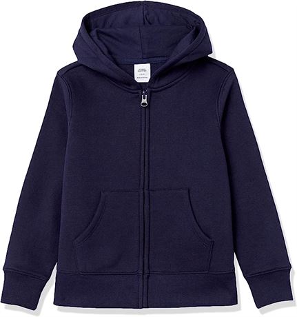 Amazon Essentials Girls Zip-Up Hoodie Sweatshirt, Small, Navy