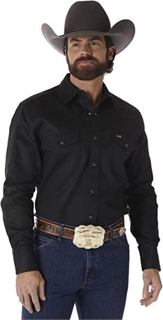 Wrangler mens Cowboy Cut Western Two Pocket Long Sleeve Snap Work, Black, XL