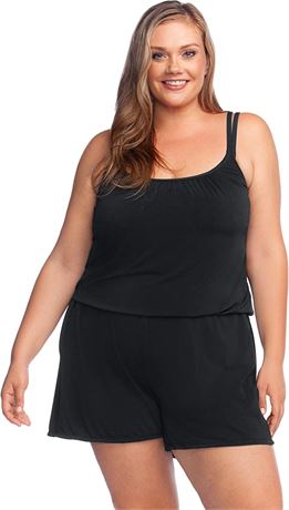 Maxine Of Hollywood Women's Plus-Size Romper One Piece Swimsuit, 18W, Black