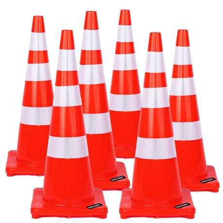 BATTIFE 36" Inch Traffic Safety Cones | 6Pack