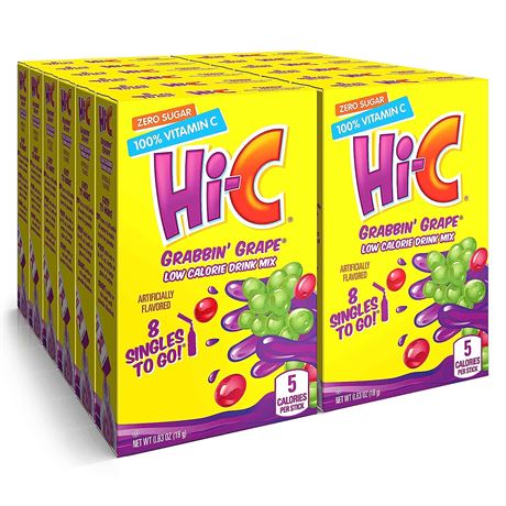 Hi-C Singles to Go Grabbin' Grape, Zero Sugar Powdered Drink Mix (Pack of 12)