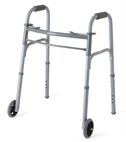 Medline Basic 2-Button Folding Walkers with 5" Wheels, Junior