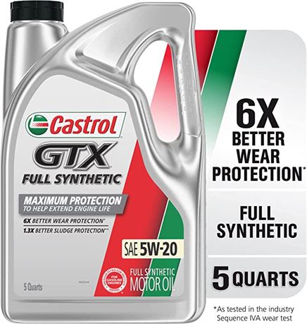 Castrol GTX Full Synthetic 5W-20 Motor Oil, 5 Quart Jug (Pack of 3)