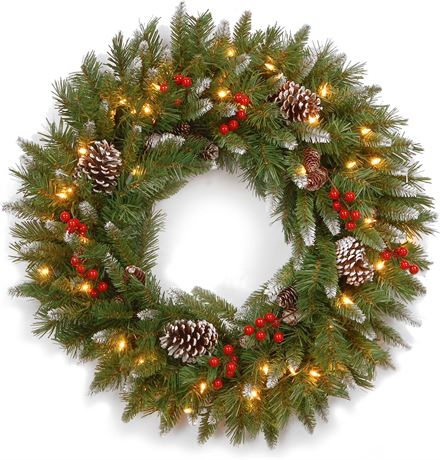 National Tree Company Pre-Lit Artificial Christmas Wreath, Pine, 24"