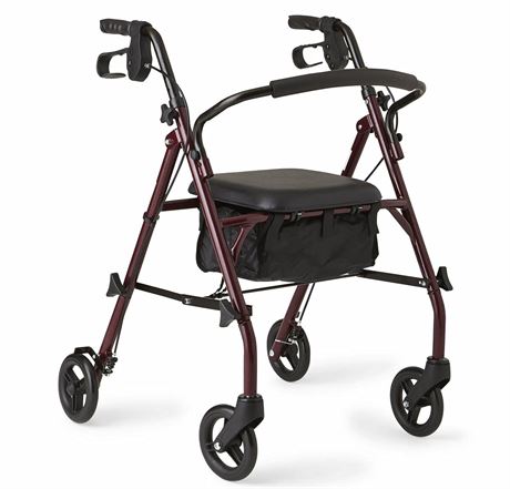 Medline Rollator Medical Walker with Seat, Supports up to 350 lbs