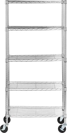 5-Shelf Adjustable, Heavy Duty Storage Shelving Unit on 4'' Wheel Casters,