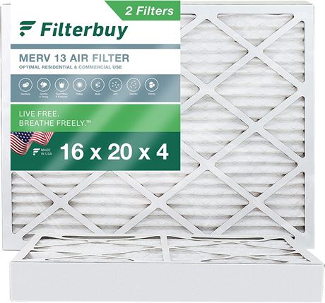 Filterbuy 16x20x4 Air Filter MERV 13 Optimal Defense 2 pack