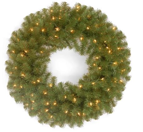 National Tree Co. Pre-Lit Christmas Wreath, Green Spruce, White Lights, 24"