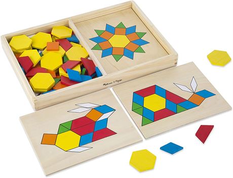 Pattern Blocks and Boards - Classic Toy With 120 Solid Wood Shapes