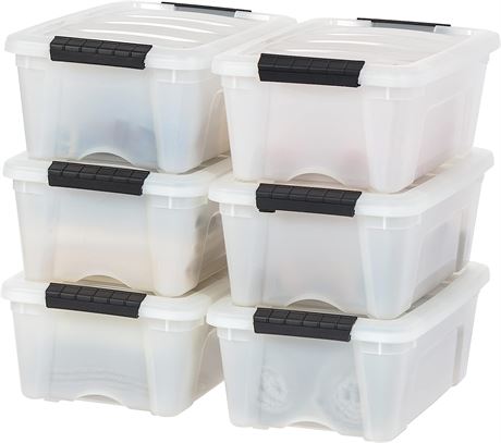 12 Qt. Plastic Storage Container with Lid and Latching Buckles, 6 pack - Pearl