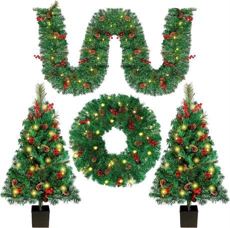 FORUP Pre-lit Christmas Decoration 4-Piece Set