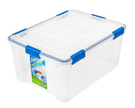 Ziploc 15Gal/60Qt Clear Body/Lid Blue Buckles Tote w/ Latching Lid, Set of 4