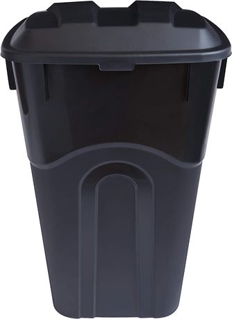 United Solutions 32 Gallon Outdoor Waste Garbage Bin with Attached Lid, Black