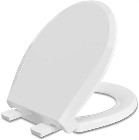 CCBello 16.5-Inch Round Toilet Seat with Quick-Release Hinges, White