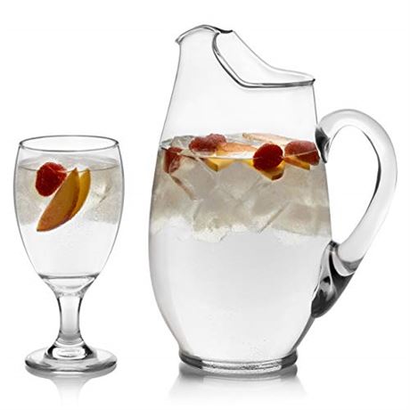 Libbey Carolina 6 Goblet Glasses and Pitcher, 16.25 oz, Clear