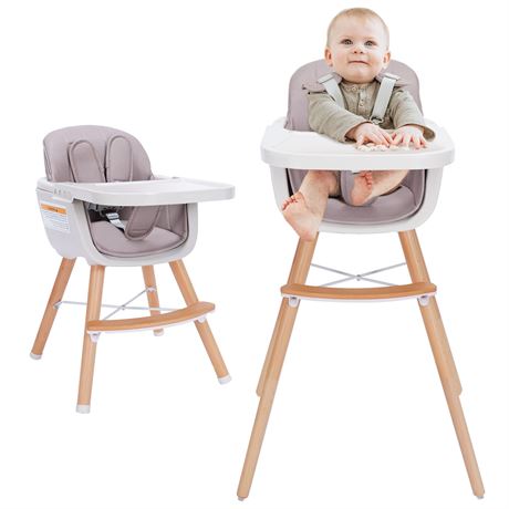 3-in-1 Convertible Wooden High Chair - Pink