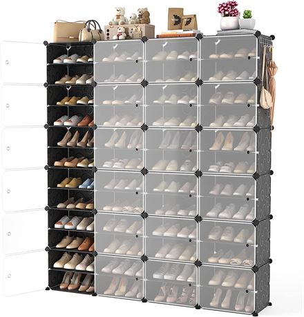 Portable Shoe Rack Organizer with Door, 96 Pairs Shoe Storage Cabinet