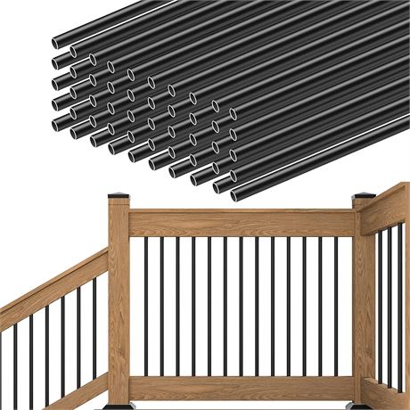 Muzata 50Pack 26" Aluminum Deck Balusters Round Black Deck Railing