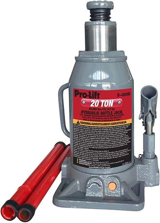 Pro-Lift B-020D Grey Hydraulic Bottle Jack - 20 Ton Capacity